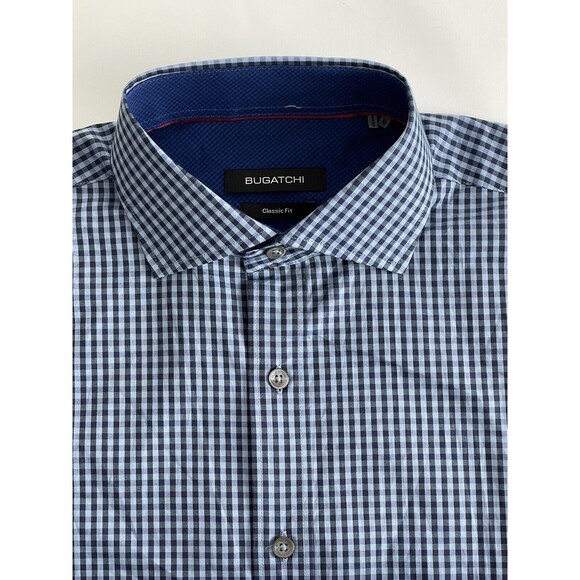 NEW BUGATCHI CASUAL SHIRT CLASSIC FIT SIZE M 100% COTTON BLUE PLAID (CO- 40) - Picture 2 of 5